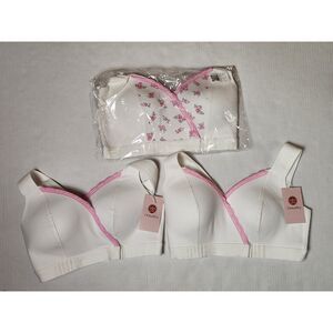 FionaBra Front-Closure Wireless Support Bras Set of 3 White & Floral Size Medium